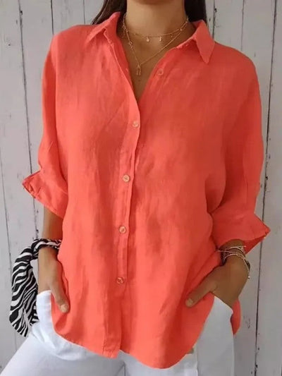 Gabriela - Elegante camisa de algodón y lino con lazo para un look casual femenino