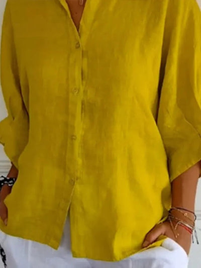 Gabriela - Elegante camisa de algodón y lino con lazo para un look casual femenino