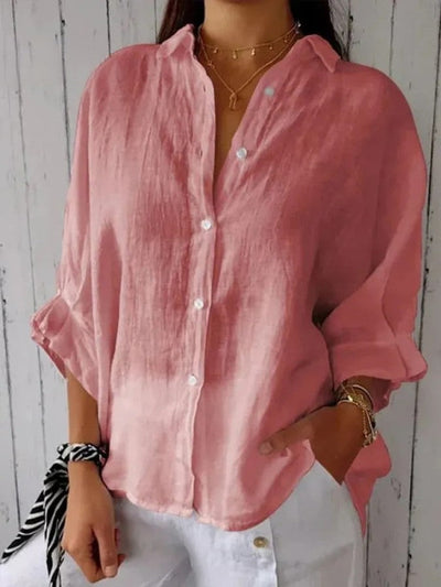 Gabriela - Elegante camisa de algodón y lino con lazo para un look casual femenino
