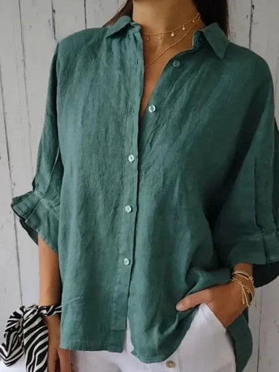 Gabriela - Elegante camisa de algodón y lino con lazo para un look casual femenino