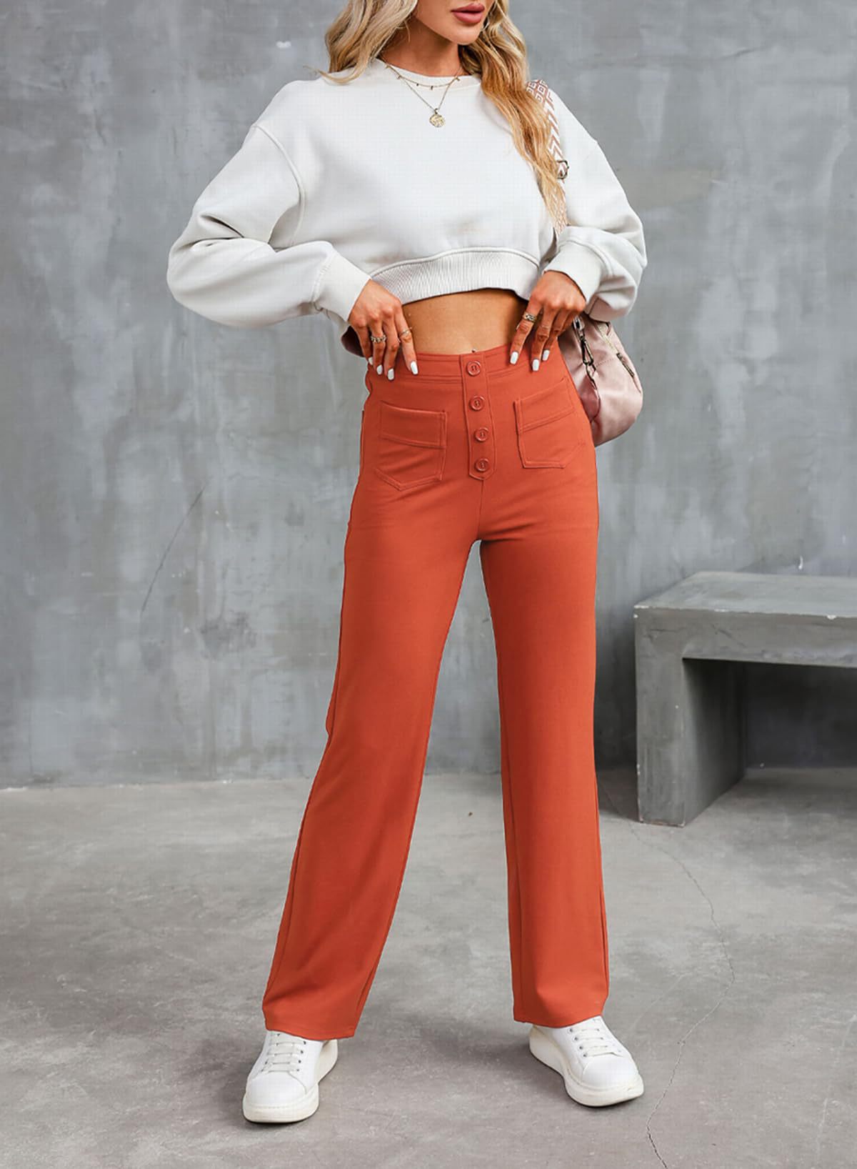 Inès - Pantalón ancho de talle alto con botones y elegante