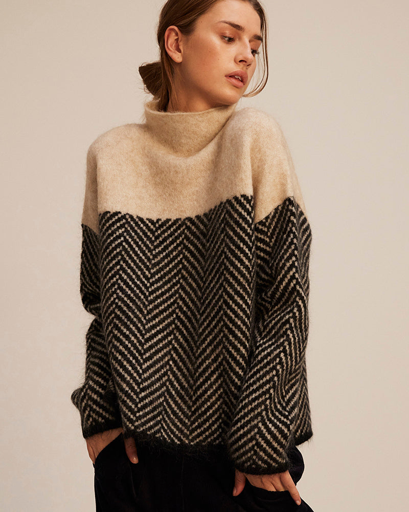 Luxora™ | Elegante Sudadera de Cuello en V con Diseño de Herringbone para un Look Estiloso